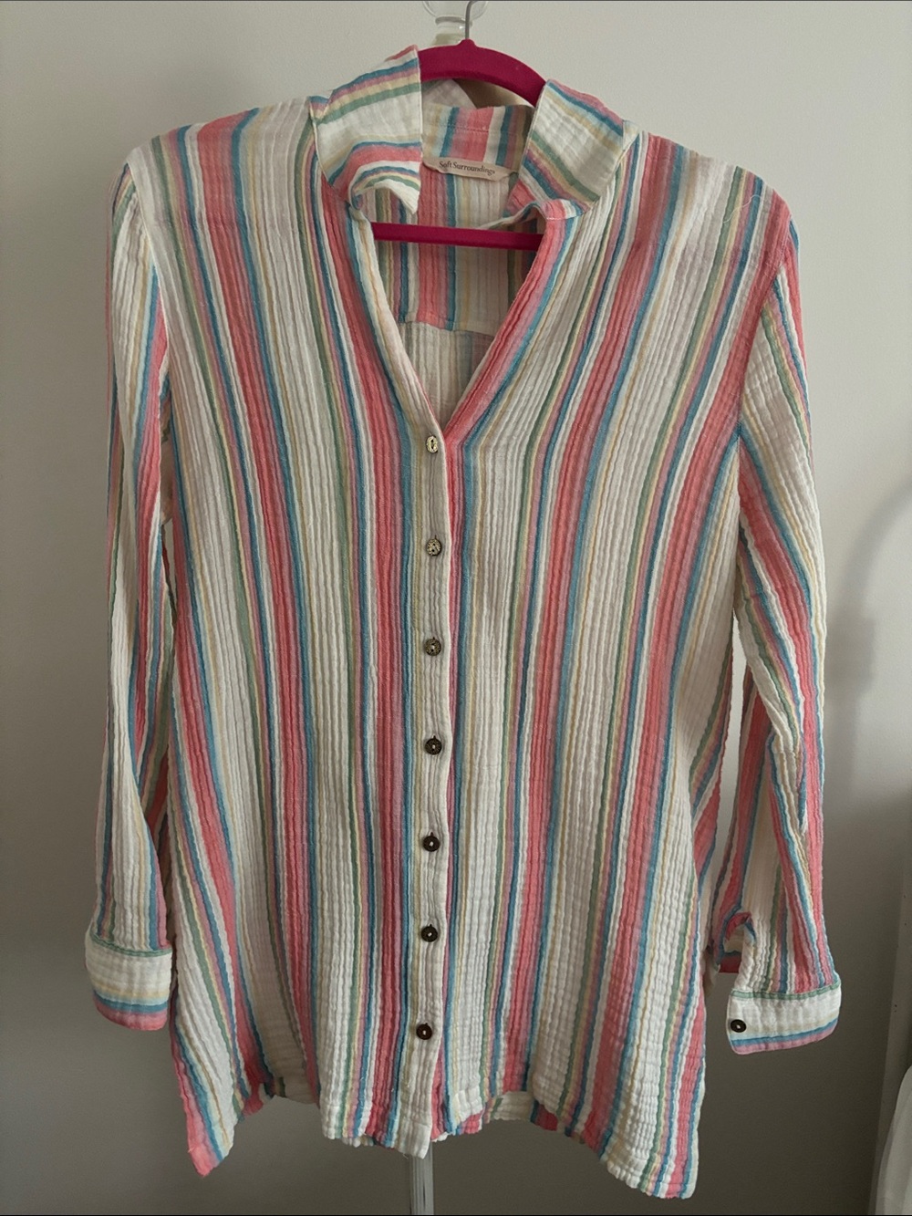 Soft Surroundings Striped Button-Down Cotton Gauze Shirt -large